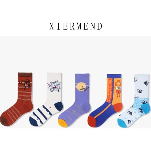 10 pieces = 5 paris Restoring ancient ways the new creative personality illustration in the cotton socks to men and women
