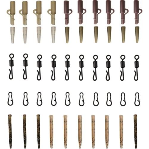 50pcs Carp fishing accessories Anti Tangle Sleeves Quick Change swivels Snap safty Clips Tail Rubber Connector for Carp Rigs