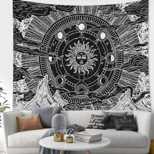 White Black Sun Moon Mandala Tapestry Wall Hanging Witchcraft Wall Tapestry Hippie Wall Carpets Dorm Decor Psychedelic Tapestry