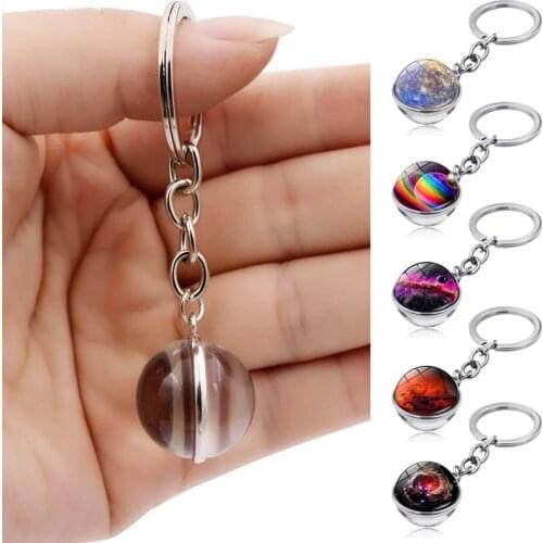 Solar System Planet Keyring Galaxy Nebula Space Keychain Moon Earth Sun Mars Art Picture Double Side Glass Ball Key Chain