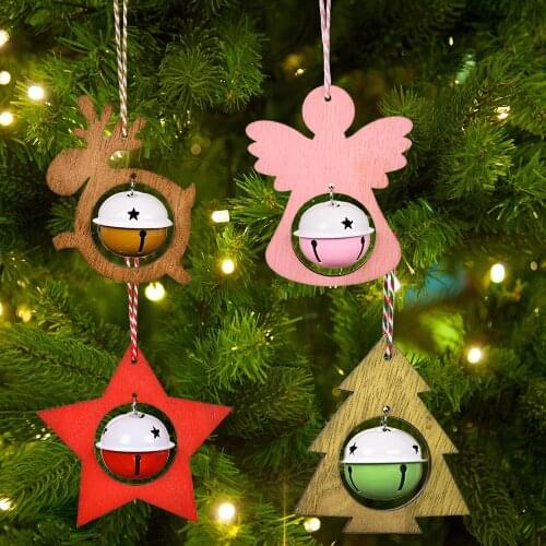 2022 Christmas Creative bell Wooden Pendants Xmas Tree Hanging Ornaments DIY Wood Crafts For Home Party New Year Decorations