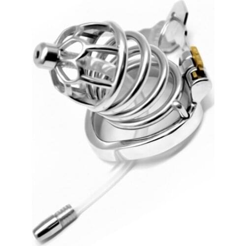 For Male Penis Chastity Lock Cage with Catheters Arc Ring Super-long Cage Cockrings Penis Cage Adult Products for Men G7-1-265B