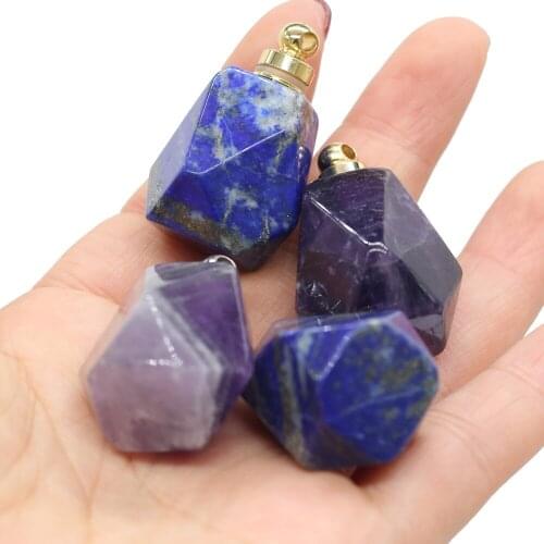 Natural Geometric Perfume Bottle Amethyst Lapis Lazuli Essential Oil Diffuser DIY Necklace Sweater Chain Jewelry Accessories