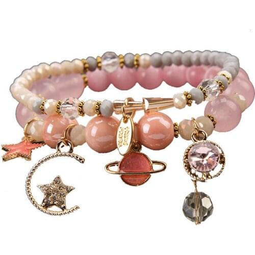 Korea Dongdaemun fashion starry sky female bracelet multi-element star moon crystal pendant beaded bracelet for women present