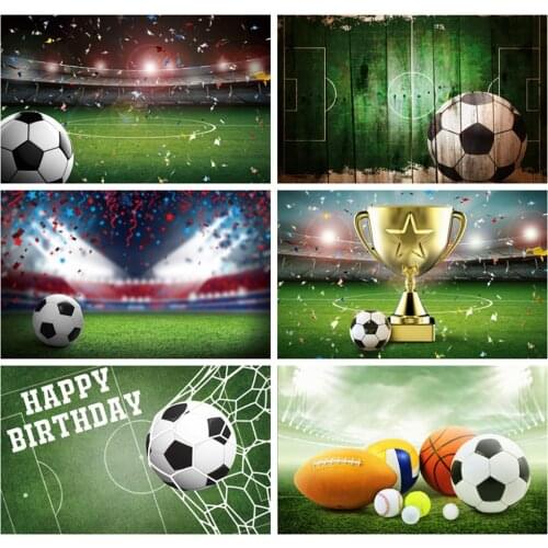 Laeacco Photo Backgrounds Soccer Football Green Grass Stadium Ribbons Party Baby Birthday Photography Backdrop For Photo Studio