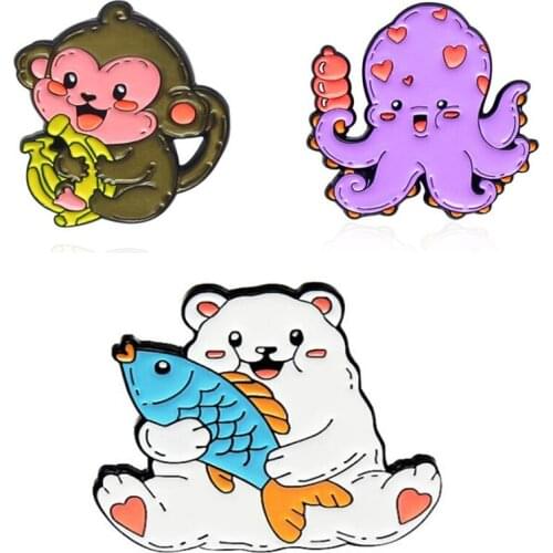 Octopus And Polar Bear Lapel Pins Fashion Cartoons Anime Badges Womens Enamel Brooches On Backpack Decorative Brooch Hijab Pins