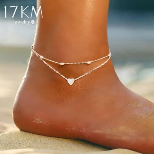 Fashion Silver Color Beads Heart Anklet For Women Girls Gold Multilayer Anklets Vintage Foot Bracelet Beach 2021 Jewelry