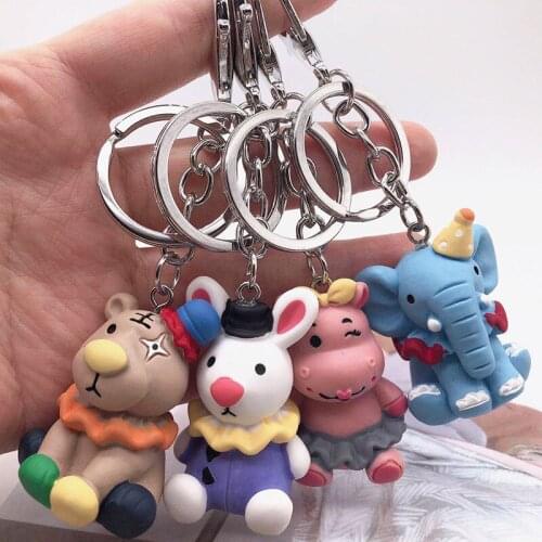 Cartoon circus clown animal key chain bag pendant tree elephant tiger cow rabbit key chain pendant