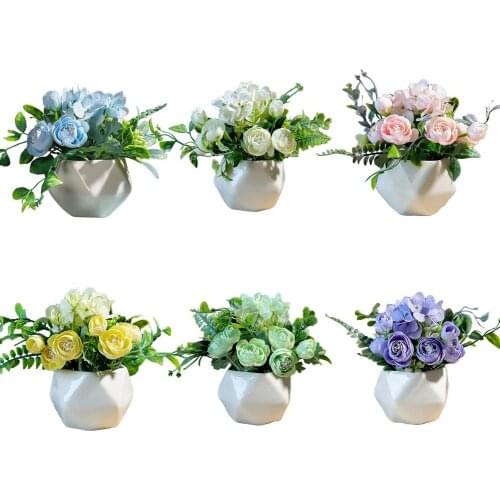 2021 New Artificial Flower Arrangement Vase Desk Realistic Fake Bouquet Potted Plant For Wedding Window Home Garden Decoration