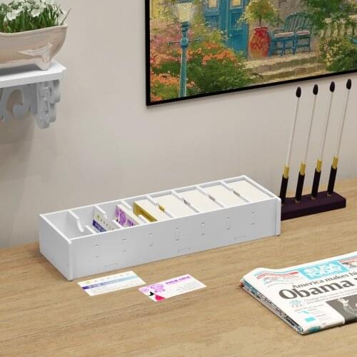 8 Grooves White Business Name Card Holder Display Stand Rack Pvc Wood Plastic Desktop Business Card Box Organizer Holder