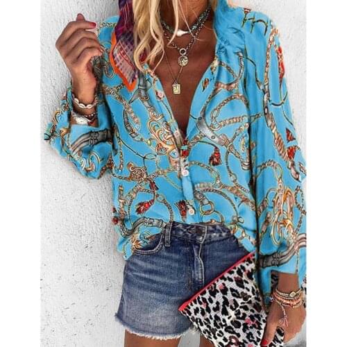 Hot New Products Womens T-shirt Button Shirt Women Casual Ladies Shirt All-match Fashion Printed Long Sleeve Shirt Women