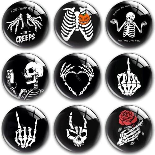 Handmade Skull bat Halloween party rose heart Round photo glass cabochons demo flat back DIY jewlery Making findings accessory