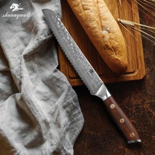 Shuangmali 8 Inch Chef Cleaver Bread Knife 67Layer Damascus Steel Bakery Cutting Tool Slicing Bread Knives With Ironwood Handle