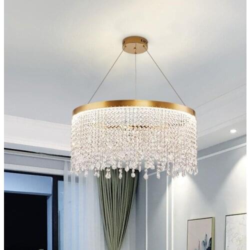 Modern K9 Crystal Round Shape Chandelier Elegant Hanging Pendant Lamptassel round Light Fixture Living Room kitchen Island