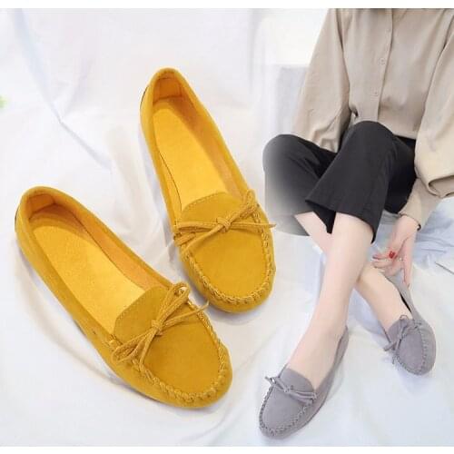 2021 New Flat Shoes Women Slip on Casual Loafers Female Bowtie Fashion Suede Moccasions Ballet Flats Shallow Ladies Footwear