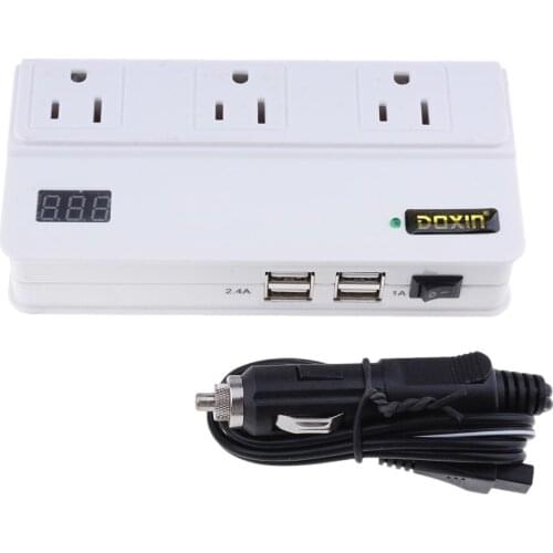 US 200W Car LCD Power Inverter DC 12V to AC 110V Modified Sine Wave 4 USB Port Converters