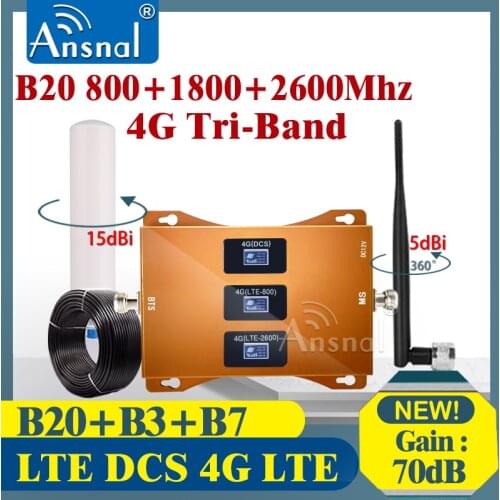 Russia Amplifier 4G Tri-Band B20 800 1800 2600Mhz 4G Cellphone Cellular Booster GSM Repeater 2g 3g 4g Mobile Signal Booster LTE