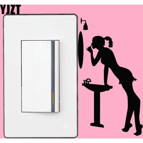 YJZT Girl Makeup Bathroom Vinyl Wall Decals Light Switch Stickers Black 8SS-2613