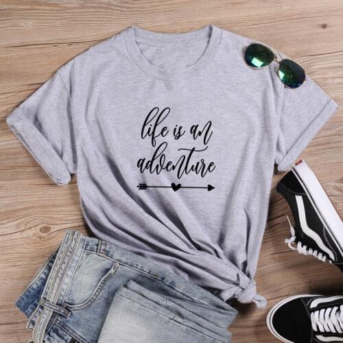 Adventure Funny T Shirts Women Short Sleeve O-neck T-shirt Women Cotton Tshirt Women Top Loose Tee Shirt Femme Black White