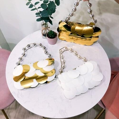 2021 Summer Ladies Luxury Pearl Sequin Evening Bag New Elegant Designer Beaded Clutch Fashion Female Wedding Banquet Handbag