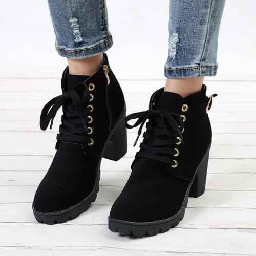 Plus Size 42 Ankle Boots Women Platform High Heels Womens Boots Buckle Shoes Thick Heel Short Boot Ladies Drop Shipping