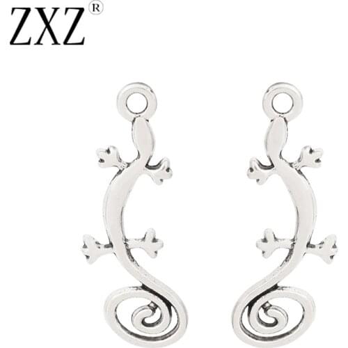 ZXZ 20pcs Tibetan Silver Gecko Lizard Charms Pendants Beads for Jewelry Making Findings 29x11mm