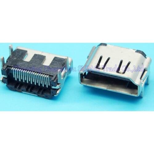 10pcs/lot 19Pin HDMI Jack HD Connector Short Type 180 Degree 4 Fix Foot DIP