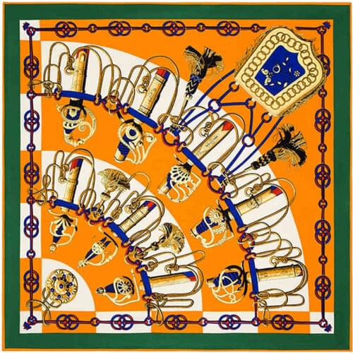 100% Twill Silk Women Scarf Euro Printed Saber Square Scarves Brand Luxury Fashion Large Silk Wraps Hijab 130*130cm