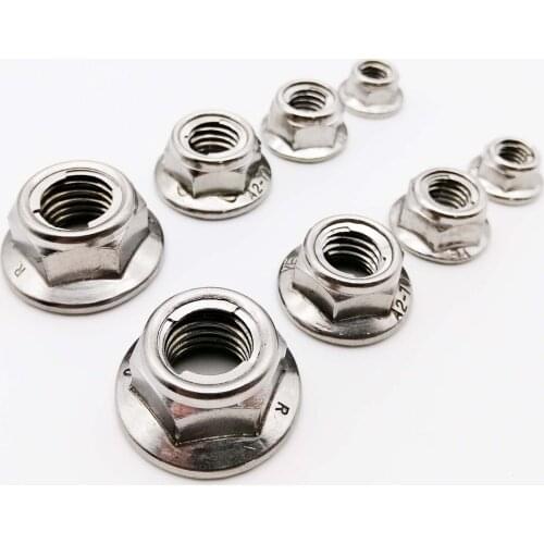 2/5pc M4-M12 304 A2 Stainless Steel Prevailing Torque Type All Metal Insert Hex Hexagon Self Lock Nut With Flange Locknut GB6187