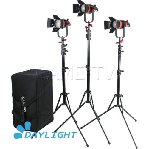 3 Pcs CAME-TV Boltzen 55w Fresnel Focusable LED Daylight Kit 17700lux/1m With Light Stands