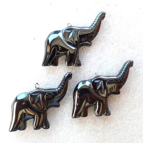 3 pieces/lot) Wholesale Natural Carved Hematite Elephant Pendant Bead 58x32x6mm Free Shipping Fashion Jewelry Z4883