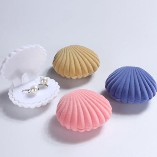 4 Piece Shell Shape Lovely Velvet Wedding Engagement Ring Box For Earrings Necklace Bracelet Jewelry Display Gift Box Holder