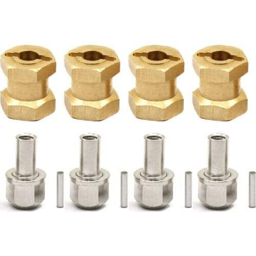 4PCS Brass 12MM Wheel Hex Extended Adapter Extension Combiner Coupler for 1/10 RC Crawler Car Axial SCX10 90046 D90