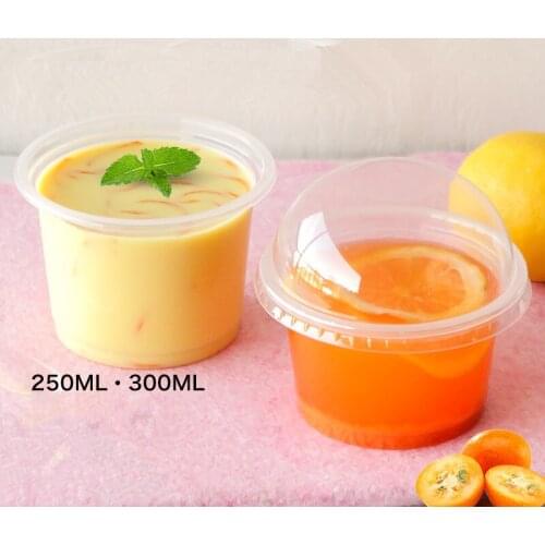 50pcs High quality 250ml 300ml transparent disposable pudding cups round jelly yogurt ice cream plastic cup with lid and spoon
