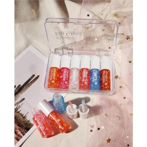 6pcs Alluring Pink Lip Gloss Set Box 6 Colors With Glitter Lip Glaze Girl Plump Lip Gloss Lip Oil Lip Plumper Lip Balm TSLM1