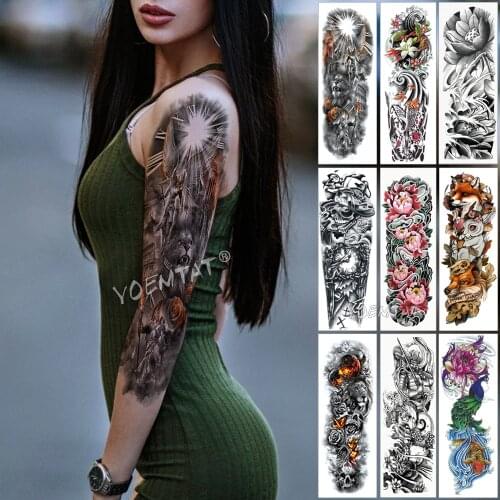 Large Arm Sleeve Tattoo Wing Army Warrior Waterproof Temporary Tattoo Sticker Orange Soldier Men Full Skull Tatoo Women