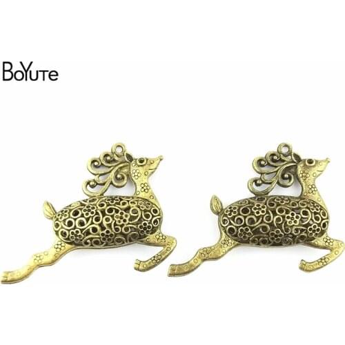 BoYuTe (5 Pieces/Lot) 65*51*14MM Antique Bronze Plated Zinc Alloy Sika Deer Pendant Charms for Jewelry Making Diy Handmade Craft