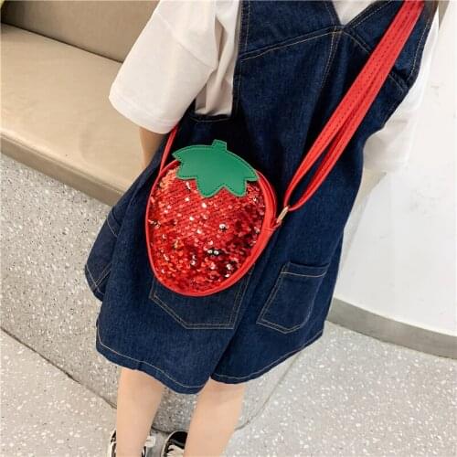 Kid Children Sequins Strawberry Pineapple Crossbody Handbags Girls PU Round Messenger Shoulder Bag Small Handbags