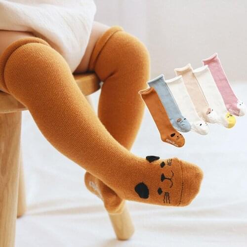 Baby Cotton Socks Boy Girl Socks Wide Mouth Curly Hair Cartoon Knee non-slip Rubber Baby Socks