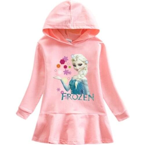 Disney Cartoon Print Girl Kid Cotton Hoodie Dress with Pleated Hemline Long Sleeve Baby Child Sweatshirt Clothes