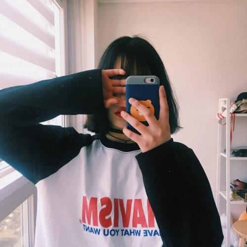 T-shirt Women Long Sleeve Loose Letter Printing Harajuku Womens T-shirts Leisure O-neck Korean Style All-match Female Clothing