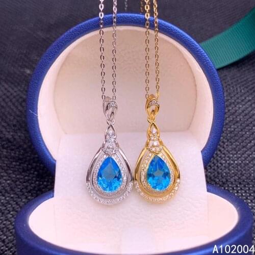 KJJEAXCMY Fine Jewelry 925 Sterling Silver inlaid Natural blue topaz Female Pendant Necklace noble Support Detection