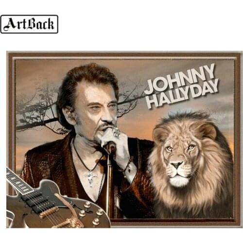 Full square / round 5d diamond painting JOHNNY HALLYDAY lion 3d diamond art French singer guitar embroidery sticker