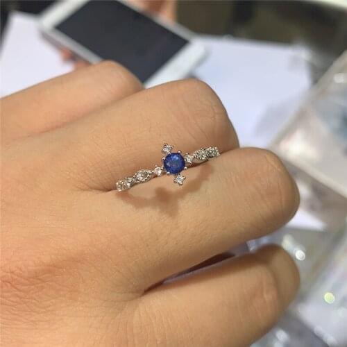 Natural Blue Sapphire and emerald Ring for Woman SI Grade Sapphire Ring Solid 925 Silver Sapphire Ring Romantic Gift 3mm*3mm