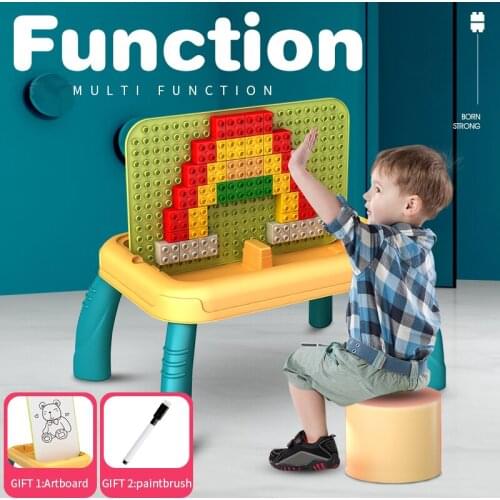 Big Size Multi Activity Building Blocks Table with Baseplate Playing Writing Board Study Desk Educational Toys for Kid Children