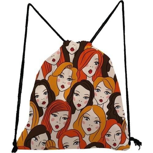 Pretty Lady Printed Backpack Hipster People Drawstring Bags Preppy Book Bag Portable Shoe Bag to School Eco Friendly Storage Bag