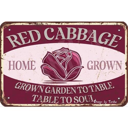 Red Cabbage Home Grown Grown Garden to Table 20X30 cm Retro Look Iron Decoration Plaque Sign for Home Wall Decor