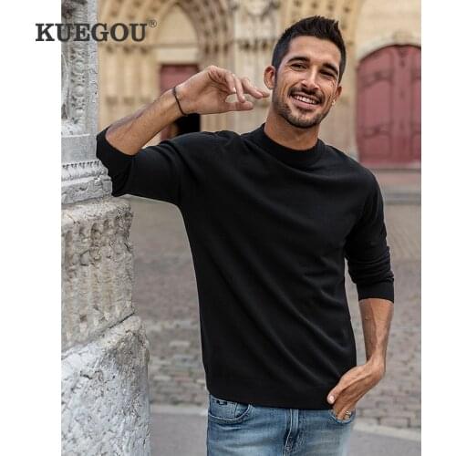 KUEGOU 2020 Autumn Plain White Black Gray Sweater Men Pullover Casual Jumper For Male Brand Knitted Korean Style Clothes 2208