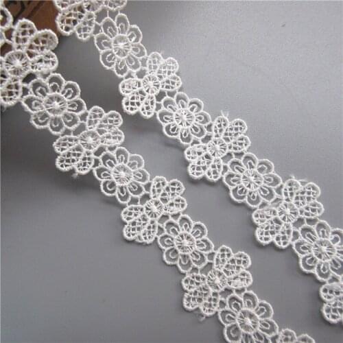 2 yard White Polyester Bowknot Flower Embroidered Lace Trim Ribbon Fabric Handmade DIY Garment Wedding Dress Sewing Craft 2CM