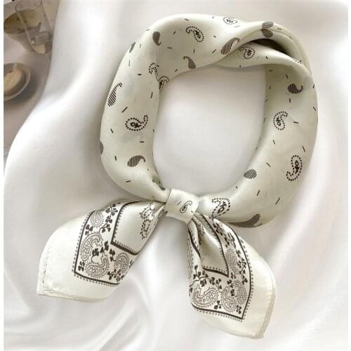Luna&Dolphin Small Square Scarf 53x53CM 100% Nature Silk White Paisley Vintage Bandanas Spring Headbands Bag Scarf Kerchief